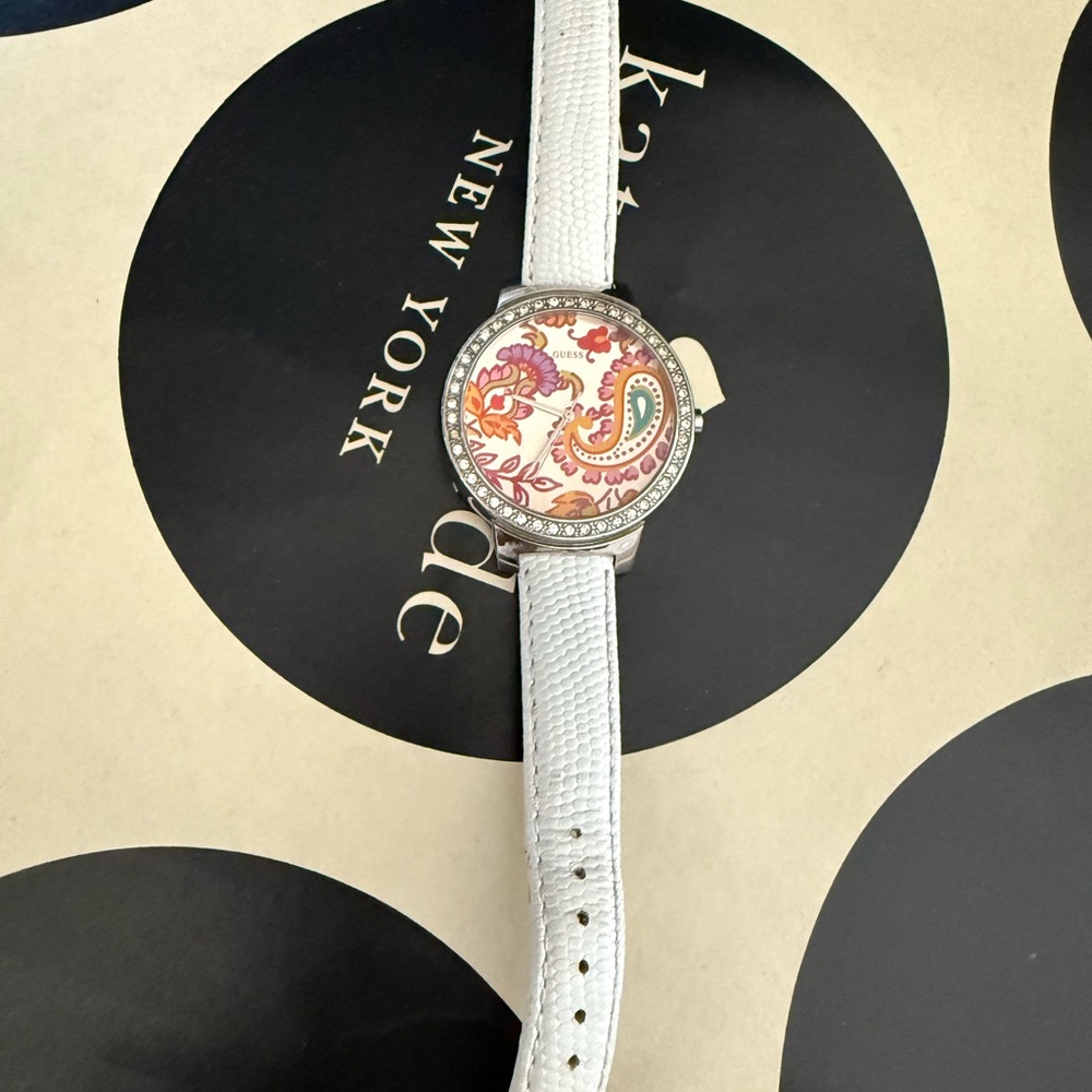 Guess white  Watch with Paisley Dial